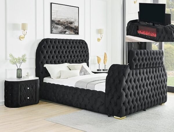 5115BK.jpeg 5115BK NATALIA BED W/FIREPLACE,TV LIFT BK