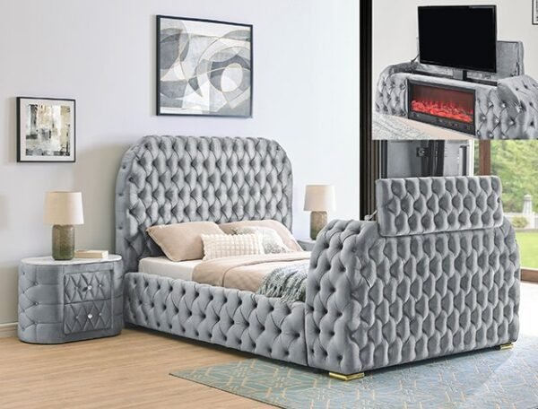 5115GY.jpeg 5115GY NATALIA BED W/FIREPLACE,TV LIFT GY