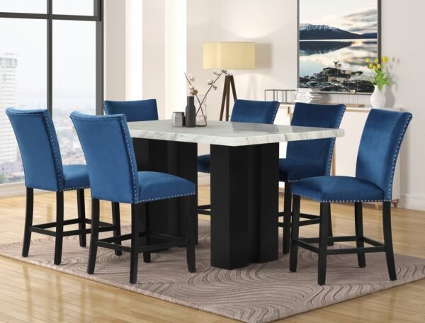d2220blue-pub-table-set_orig.jpeg 2220 Blue - (FAUX MARBLE) Counter Height Table + 6 Chair Set