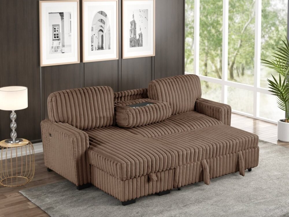 Poland Mocha Reversible Sectional With Pull-Out Bed